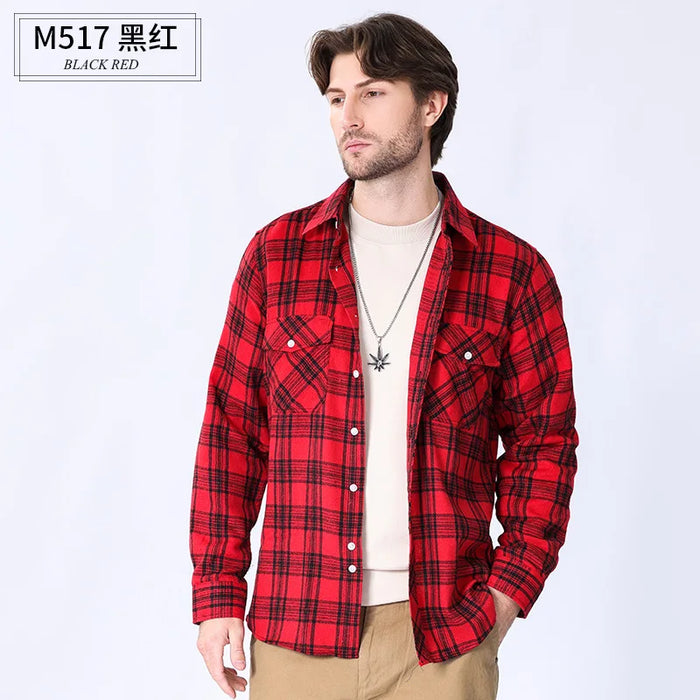 American Size Mens Shirt Long Sleeve Plaid Spring