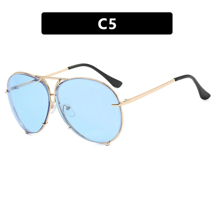 Black Pilot Sunglasses Women Men Silver Mirror Oversized