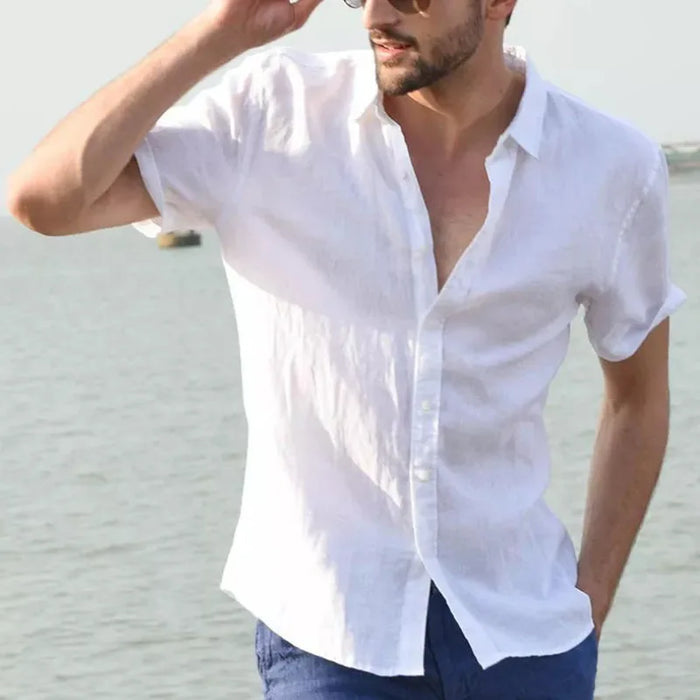 Summer Short Sleeve Shirts Man Cotton Linen Shirt Blouses