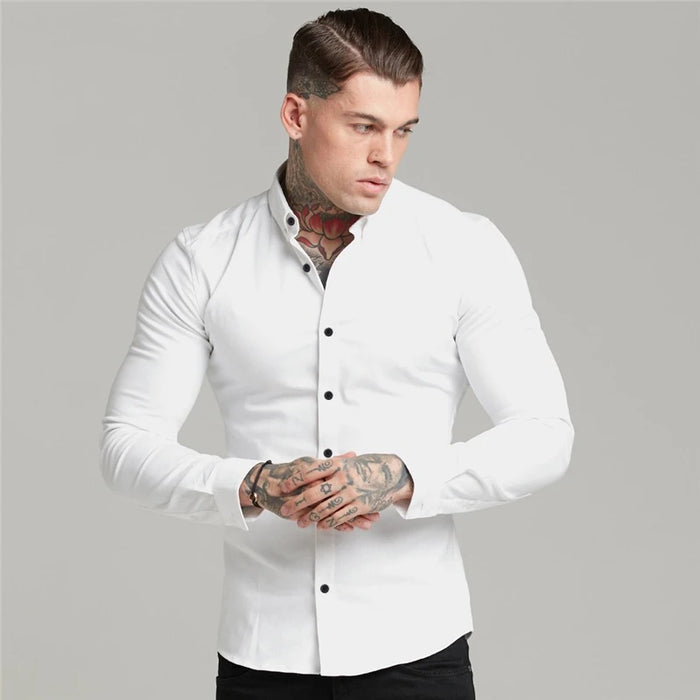 Autumn Fashion Long Sleeve Shirt Mens Spring Super Slim Fit