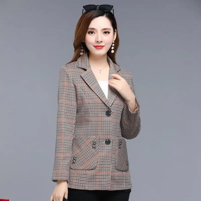 Ladies Casual Short Plaid Blazer