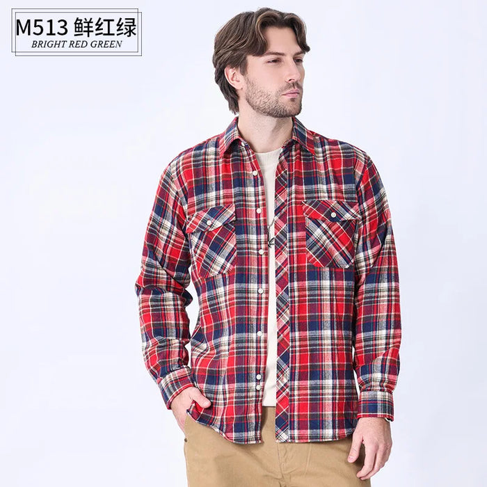 American Size Mens Shirt Long Sleeve Plaid Spring