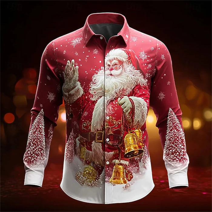 2026 New Mens Christmas Shirt Button Long Sleeve Fun
