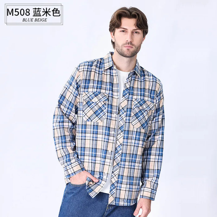 American Size Mens Shirt Long Sleeve Plaid Spring