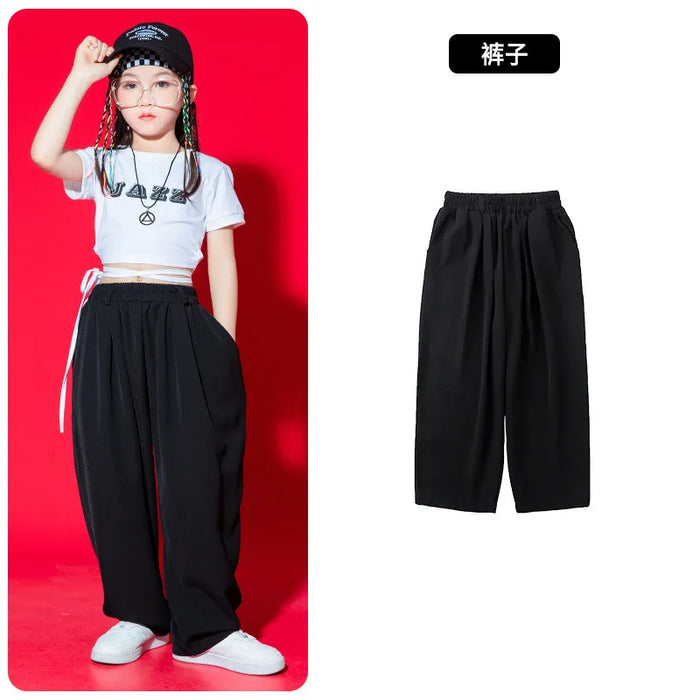 Kid Kpop Hip Hop Clothing White Black Lace Up Crop Top T