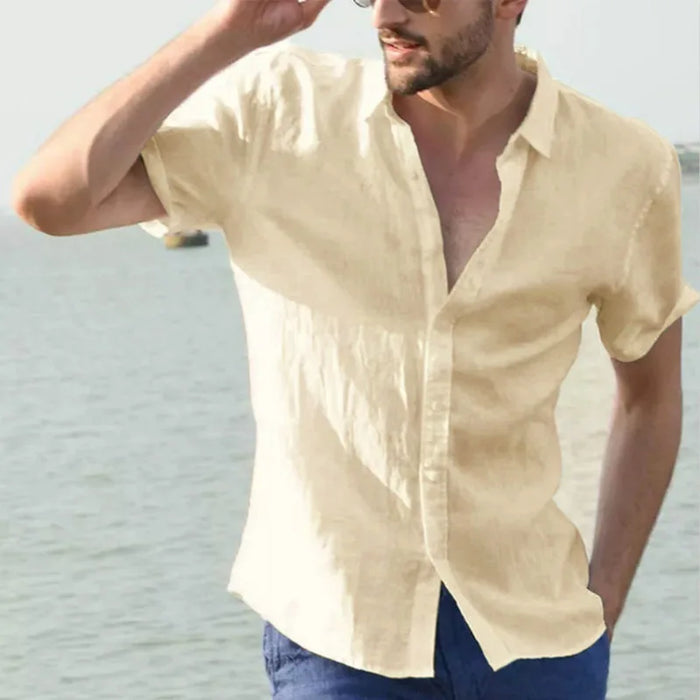 Summer Short Sleeve Shirts Man Cotton Linen Shirt Blouses