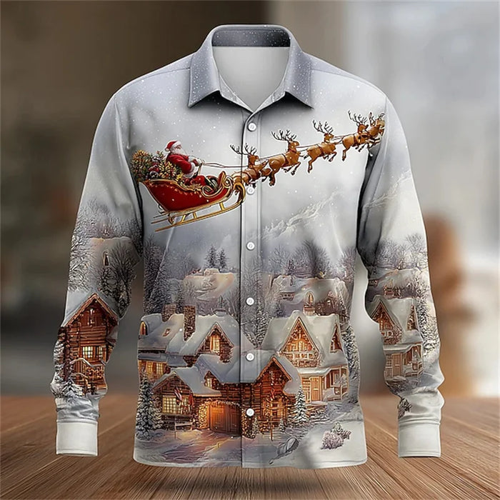 2026 New Mens Christmas Shirt Button Long Sleeve Fun