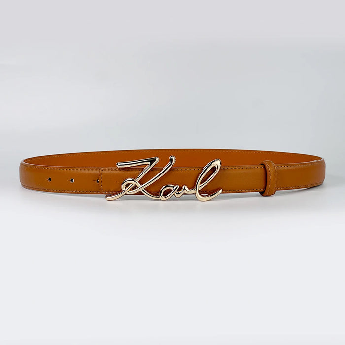 Womens Belt With Wavy Letter Alloy Buckle Meticulously
