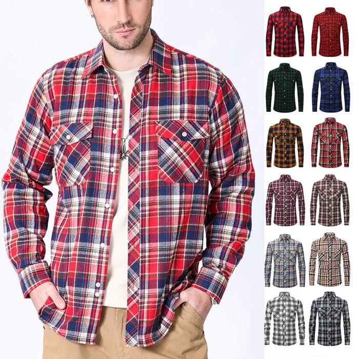 American Size Mens Shirt Long Sleeve Plaid Spring