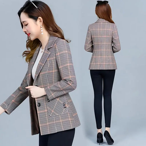 Ladies Casual Short Plaid Blazer
