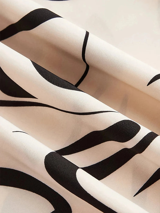 Ladies Abstract Print Belt Casual Wide Leg Pants