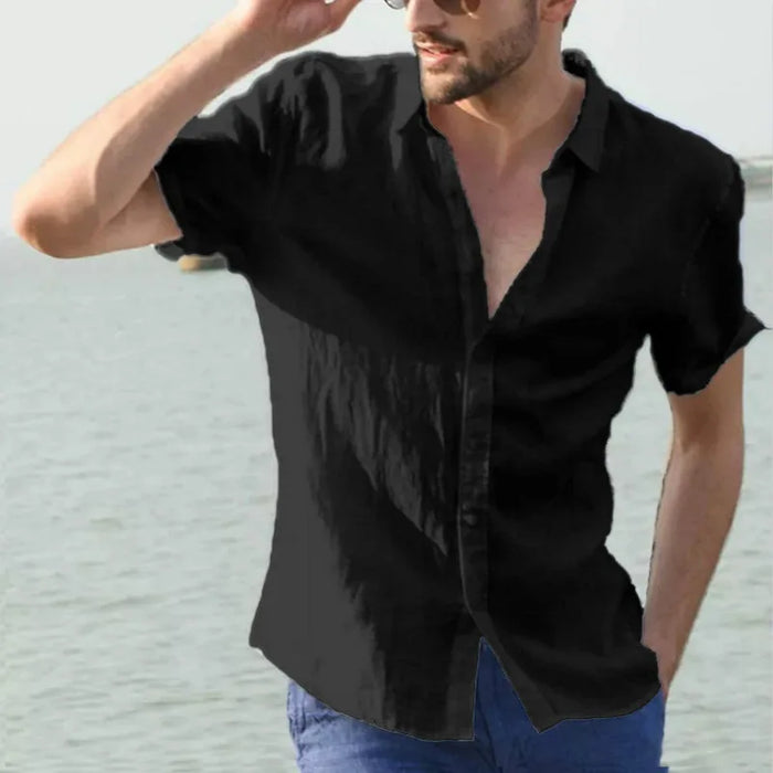 Summer Short Sleeve Shirts Man Cotton Linen Shirt Blouses