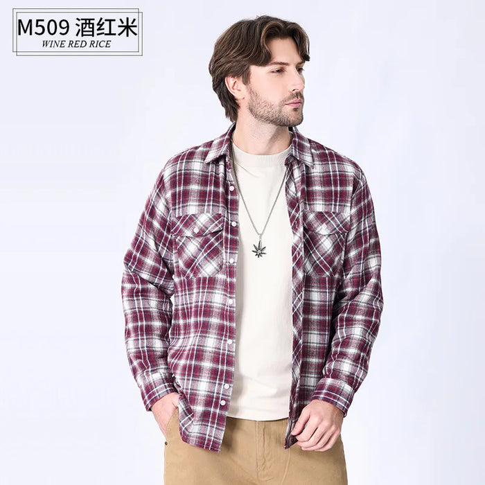 American Size Mens Shirt Long Sleeve Plaid Spring