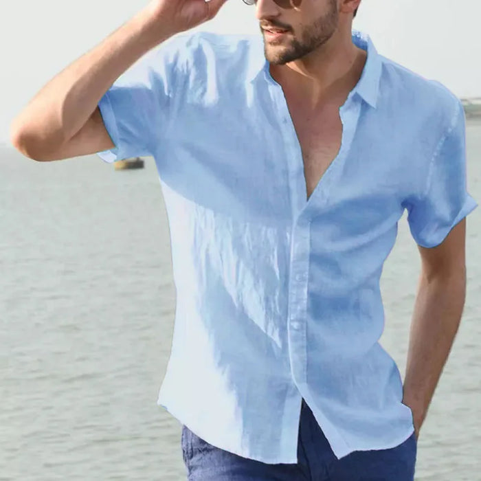 Summer Short Sleeve Shirts Man Cotton Linen Shirt Blouses