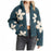 Womens Floral Fleece Jackets Winter Zipper Cropped Coat