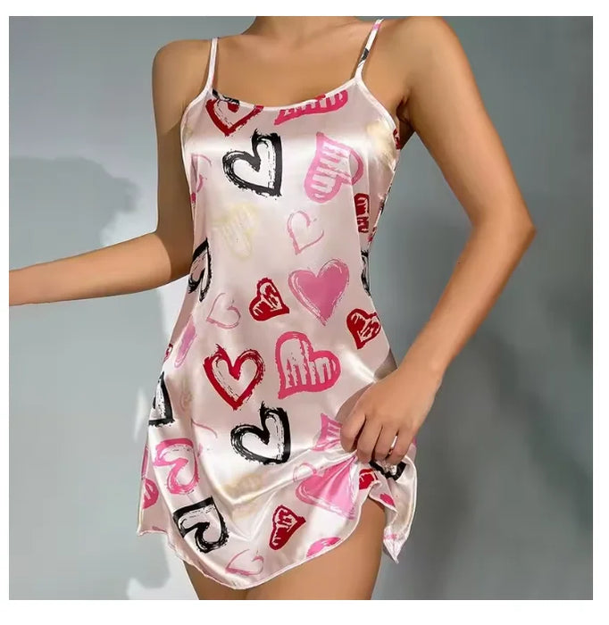 Women Nightwear Home Clothes Sexy Black Floral Printing