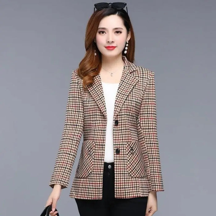 Ladies Casual Short Plaid Blazer