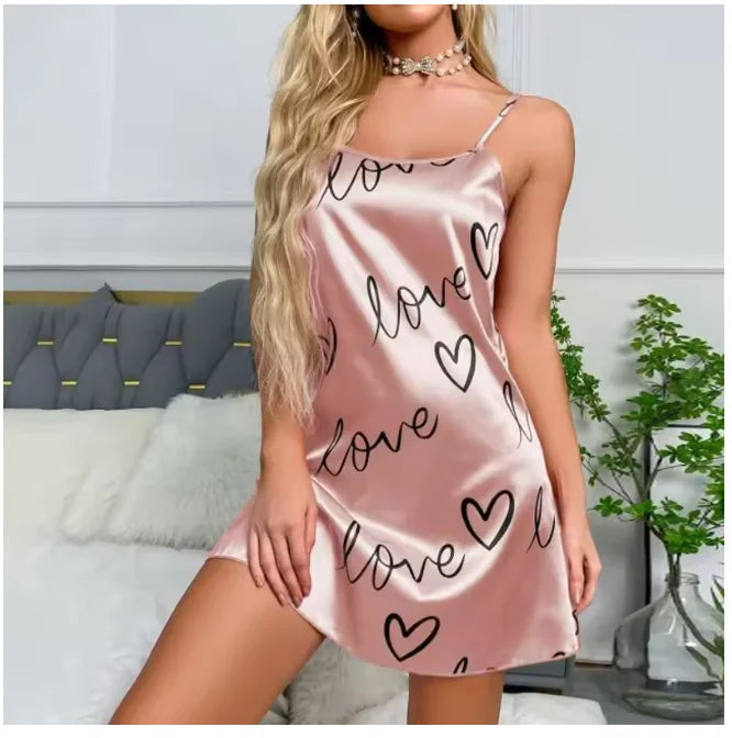 Women Nightwear Home Clothes Sexy Black Floral Printing
