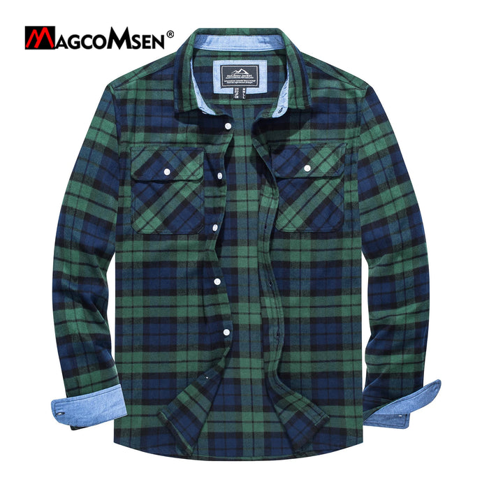 Magcomsen Autumn Windproof Mens Flannel Shirt Warm Long