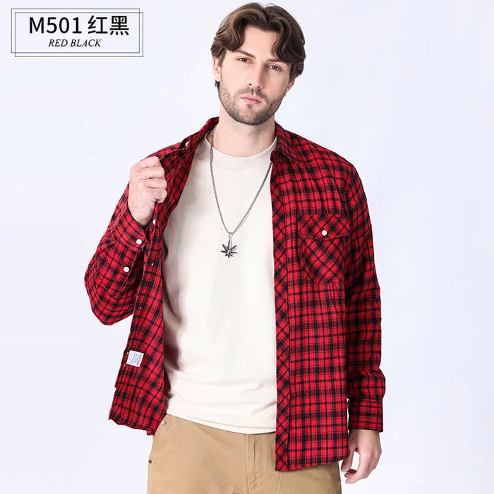 American Size Mens Shirt Long Sleeve Plaid Spring