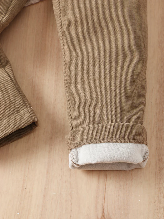 Kids Casual Corduroy Pants Label Patched Elastic Waist