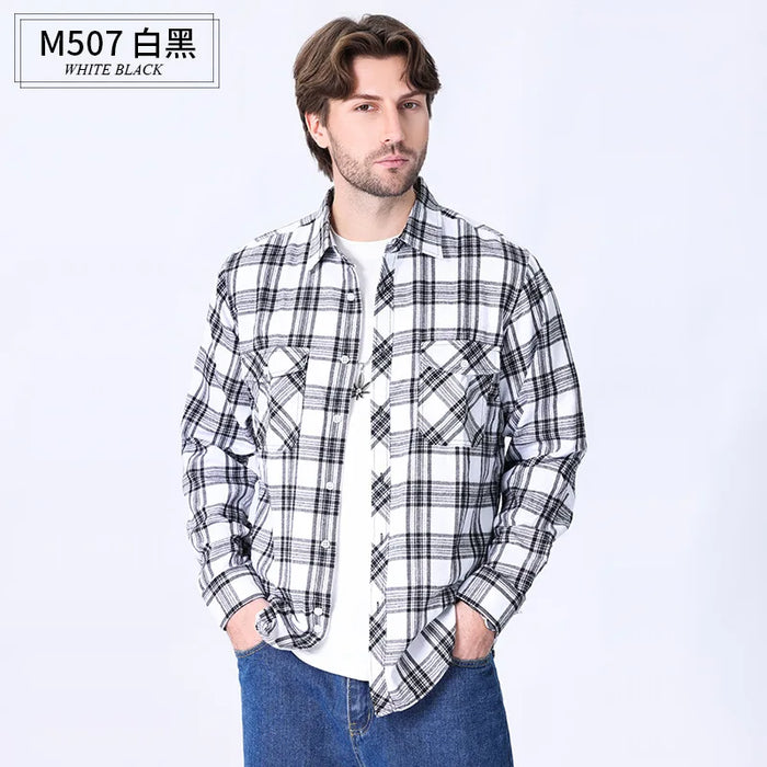 American Size Mens Shirt Long Sleeve Plaid Spring