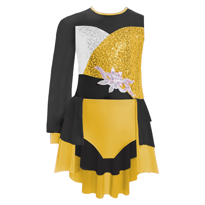 Kid Girl Lyrical Modern Dance Costume One Shoulder Tiered