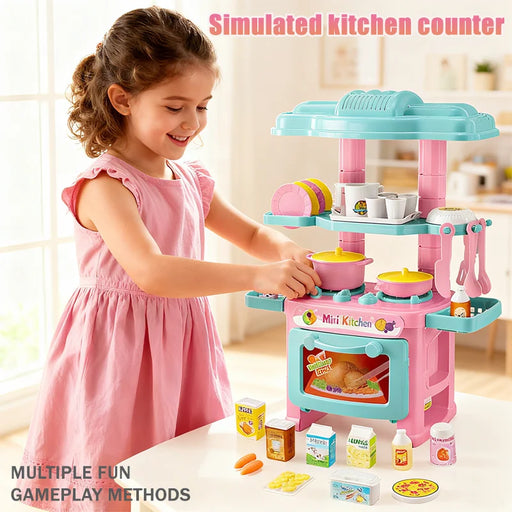 Kids Mini Kitchen Counter Play Set Diy Simulated Cooking