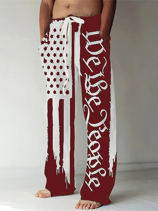 Mens Comfortable Drawstring Beach Pants 3D Flag Printed