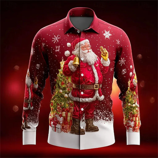 2026 New Mens Christmas Shirt Button Long Sleeve Fun
