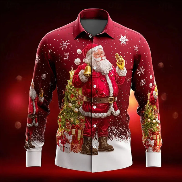 2026 New Mens Christmas Shirt Button Long Sleeve Fun