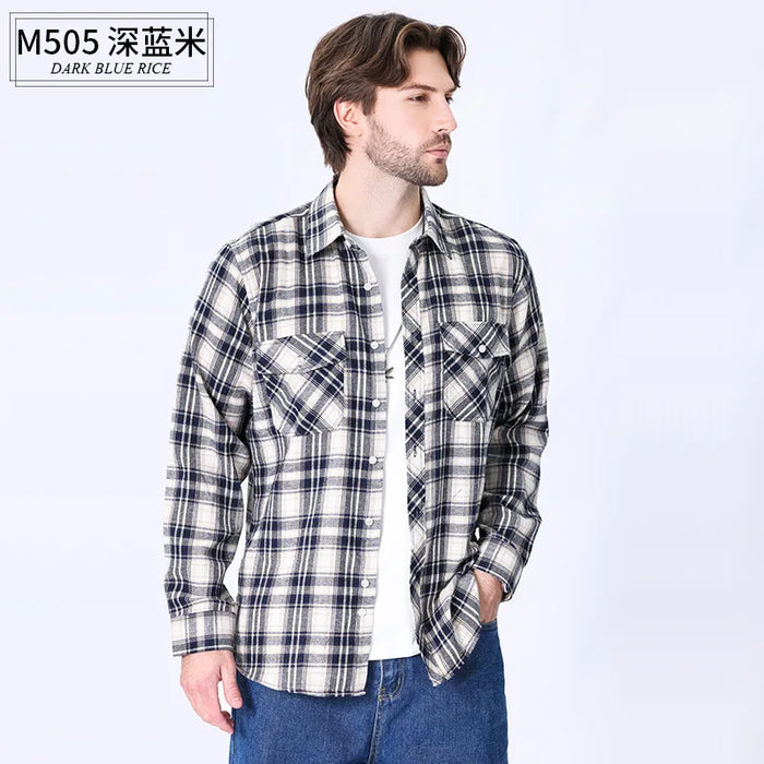 American Size Mens Shirt Long Sleeve Plaid Spring