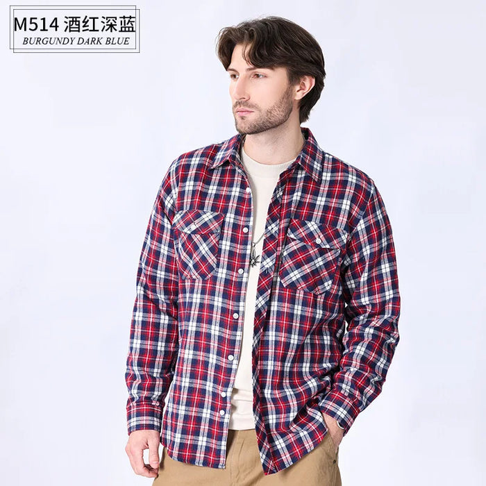 American Size Mens Shirt Long Sleeve Plaid Spring