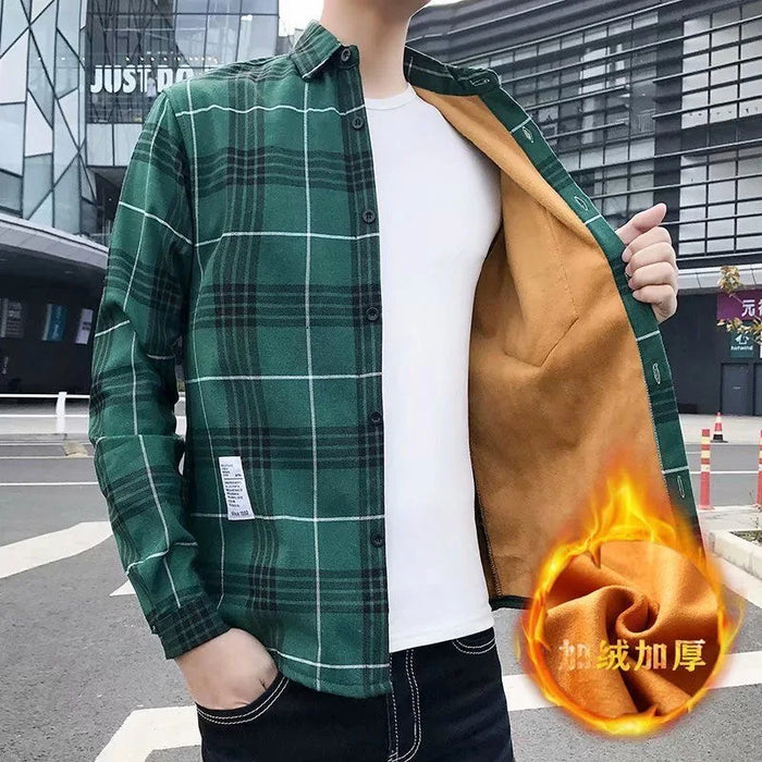 Autumn Winter New Fashion Trend Thickened Warm Plaid Shirt