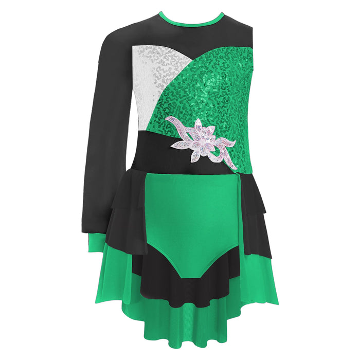 Kid Girl Lyrical Modern Dance Costume One Shoulder Tiered