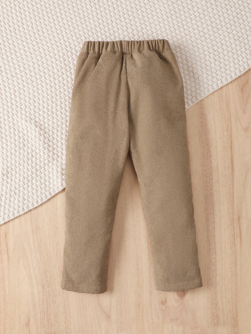 Kids Casual Corduroy Pants Label Patched Elastic Waist