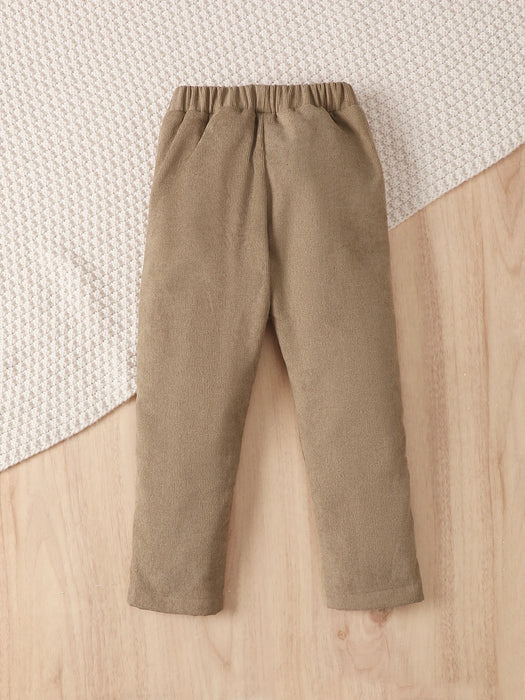 Kids Casual Corduroy Pants Label Patched Elastic Waist