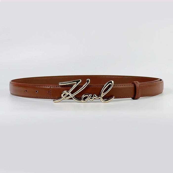 Womens Belt With Wavy Letter Alloy Buckle Meticulously