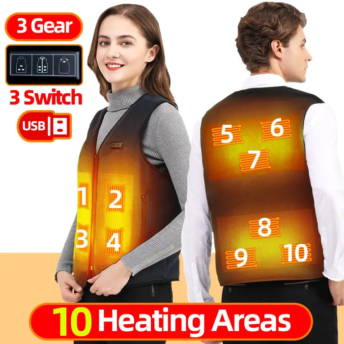 10 Areas Heated Vest Men Women Usb Electric Self Heating