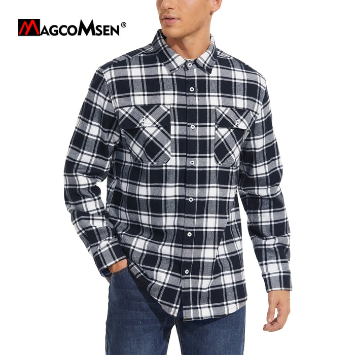 Magcomsen Autumn Windproof Mens Flannel Shirt Warm Long