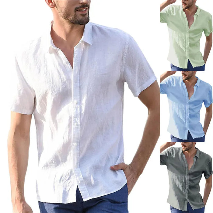 Summer Short Sleeve Shirts Man Cotton Linen Shirt Blouses