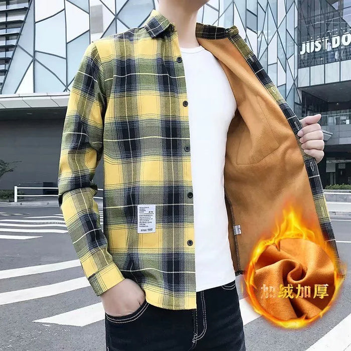 Autumn Winter New Fashion Trend Thickened Warm Plaid Shirt