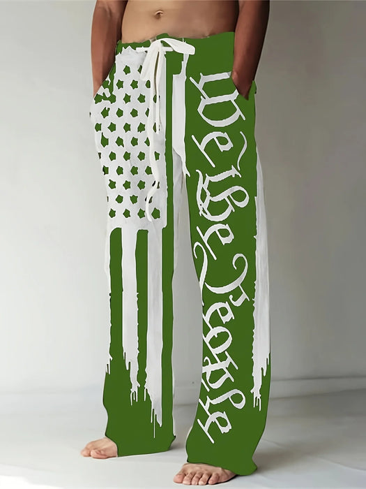 Mens Comfortable Drawstring Beach Pants 3D Flag Printed