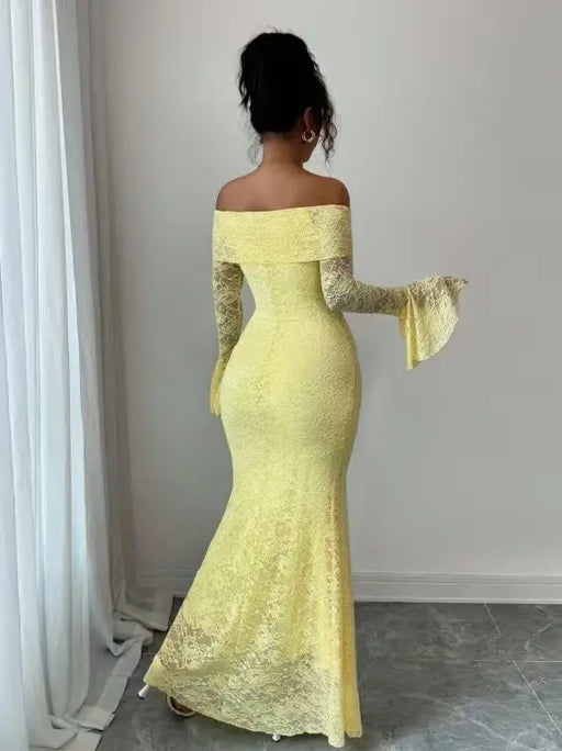 Ladies One Shoulder Dress With Lace Solid Color Suitable