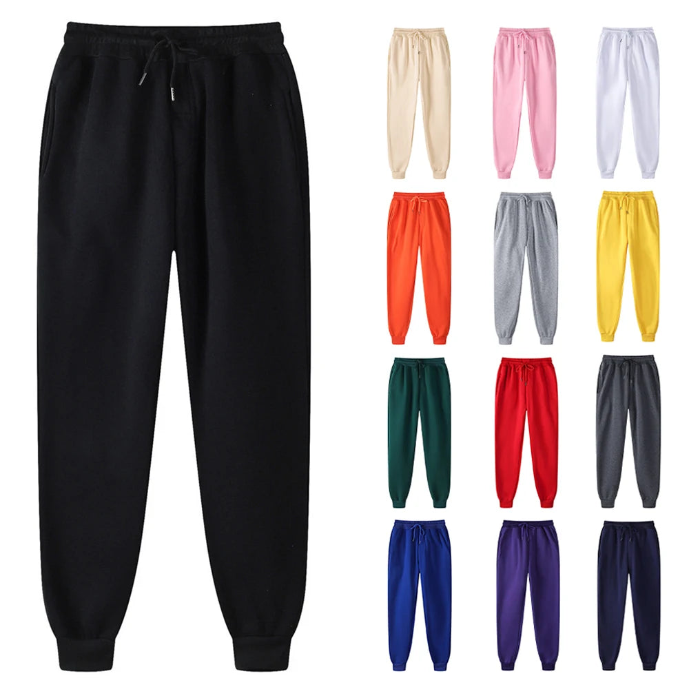 Plain Fleece Sweatpants Men Sportswear Black Jogging Pants