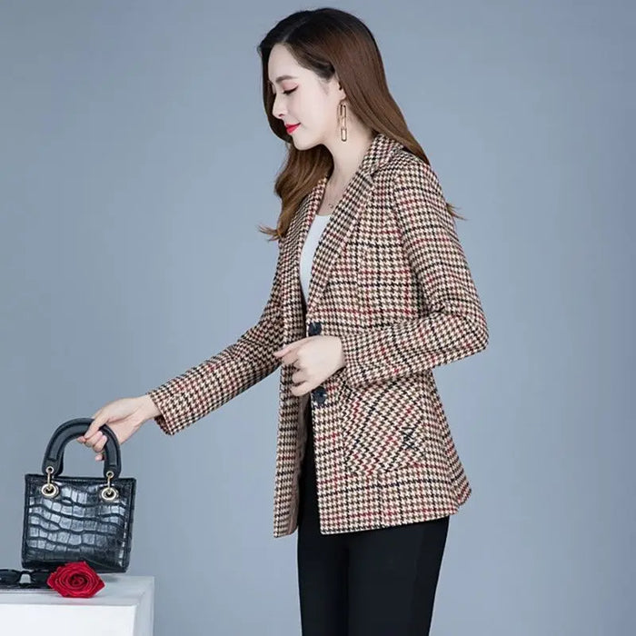 Ladies Casual Short Plaid Blazer