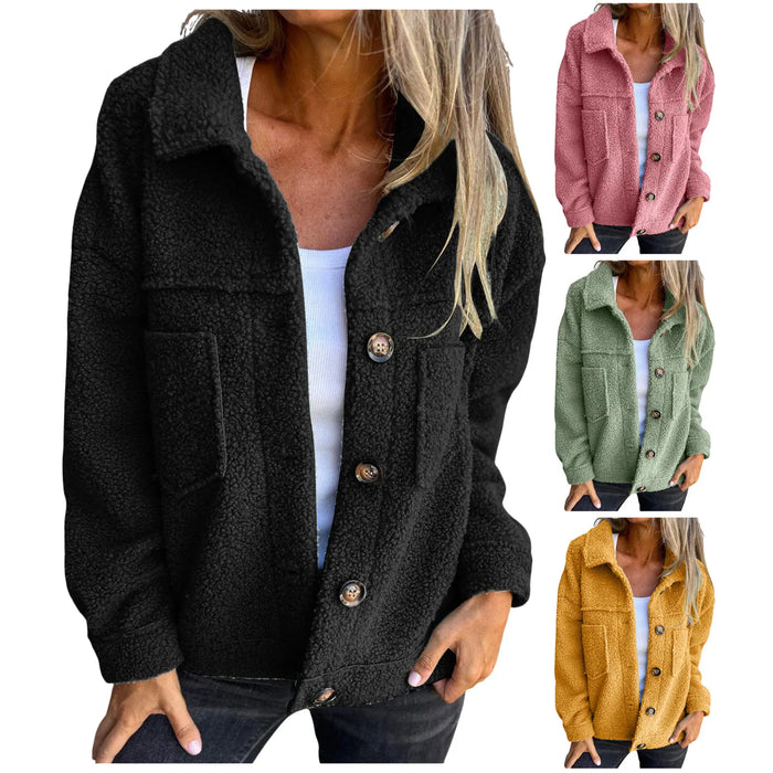Faux Lamb Wool Warm Coats Womens Korean Button Down Lapel