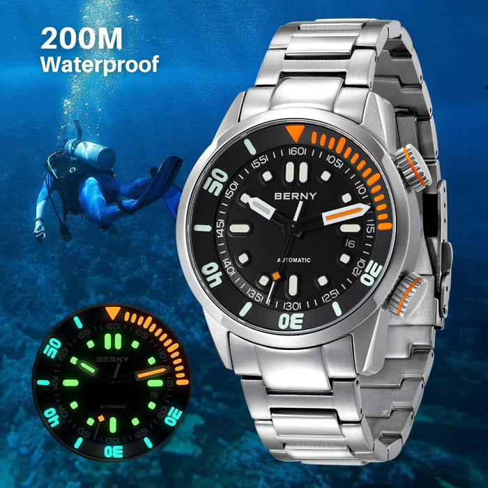Berny Automatic Dive Watch For Men Super Luminous Original