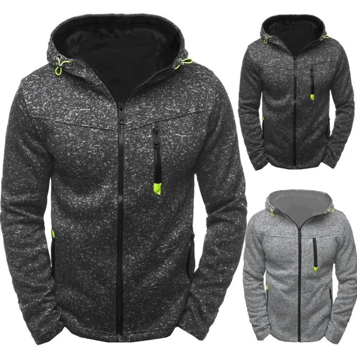 Mens Hoodie With Side Zipper Pockets Thin Wool Solid Color