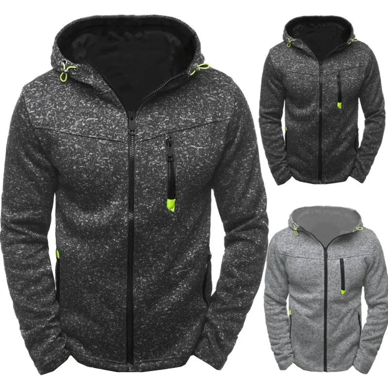 Mens Hoodie With Side Zipper Pockets Thin Wool Solid Color